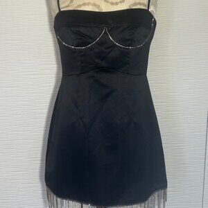 NWT Black Satin Dress with Rhinestones, Sz M